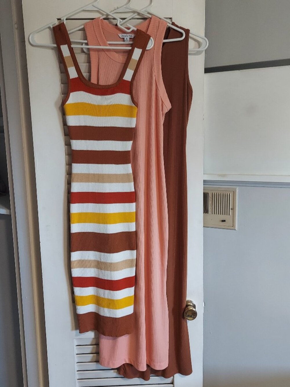 3-Piece Ribbed Tank Dress Bundle | Warm Neutrals | Bodycon Midi Dresses | M
